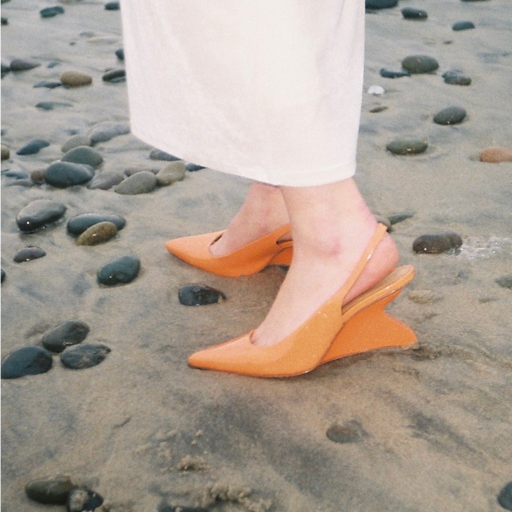 Reformation Orange Wedge Slingback Shoes